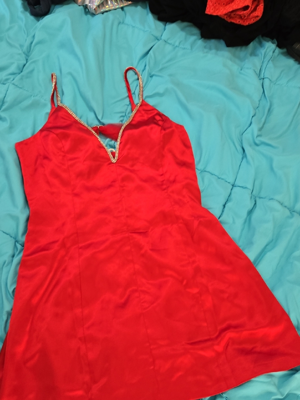 Sugar Thrillz Red Satin Slip with Beaded Trim